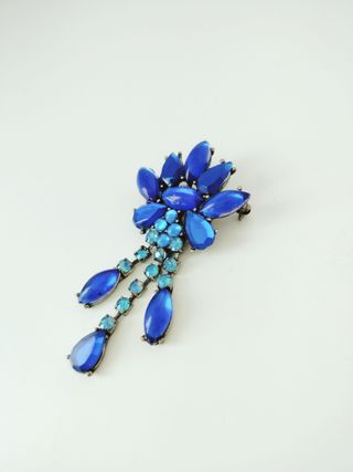 Broche vintage pedrería azul de estilo Art Decó