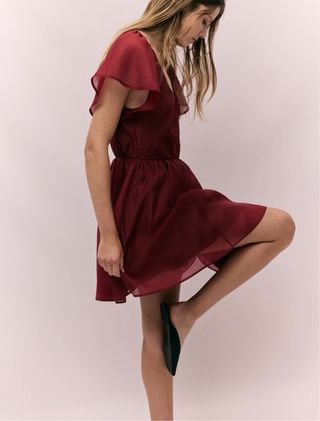 Vestido H&M Rojo Mangas Mariposa