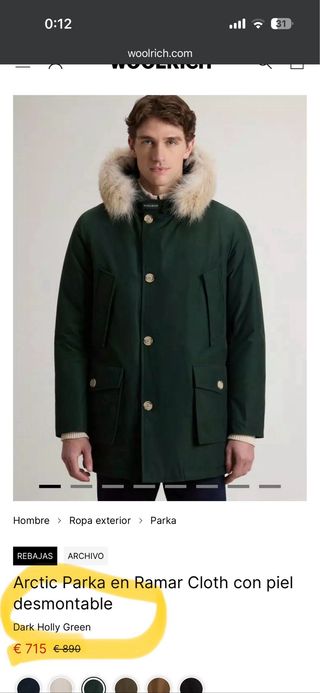 Parka Woolrich Roja Hombre Talla L