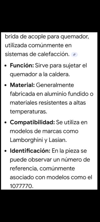 Brida de acople quemador a la caldera