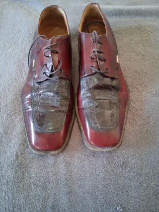 Zapatos Moreschi Piel Cocodrilo Marrón/Rojo