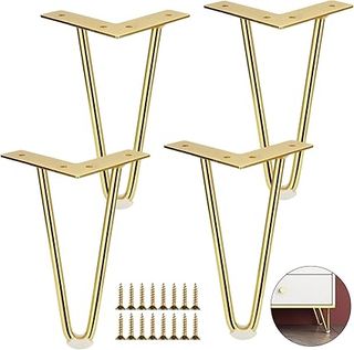 4 Patas de Mesa con Horquilla de 20 cm, Doradas, Grandes, Patas Doradas para Muebles, para Muebles, Patas de Mesa de Metal con P