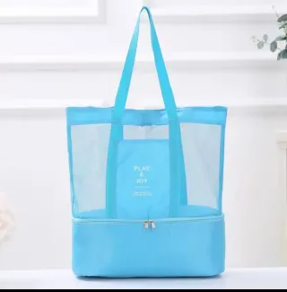 Bolsa de playa azul con compartimento inferior