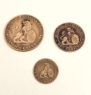 Lote 3 Monedas Antiguas Españolas 1870