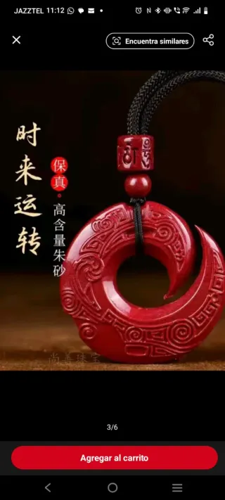 Collar Cinabrio Espiral protección buena Fortuna.