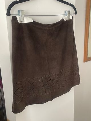 Falda de piel 100% marrón Pedro del Hierro