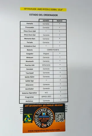 Portátil HP Ryzen 3 3200u 8GB RAM 250GB SSD