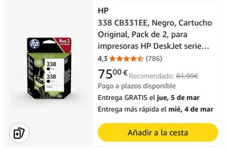 2x Cartuchos Tinta HP 338