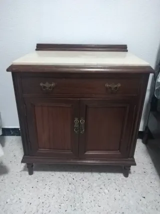 Mesita de noche antigua madera y mármol