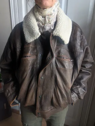 Cazadora Piel Aviador Unisex Marrón