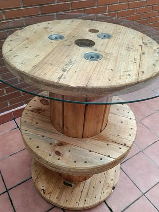 Mesa Bobina Madera y Cristal