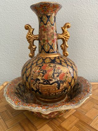 Gran jarrón chino con plato