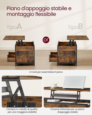 Tavolino da Caffè con Piano Rialzabile, Tavolino d