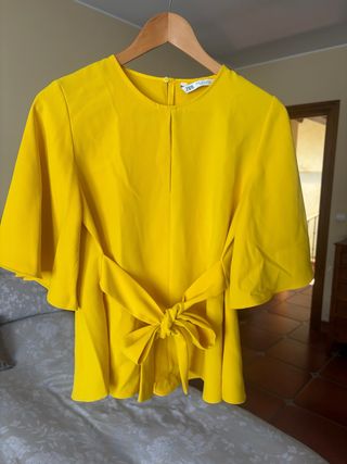 Camisa Zara Amarilla Manga Campana Lazada
