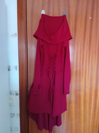 Vestido Túnica Gótica Capucha Corsé Rojo Vino