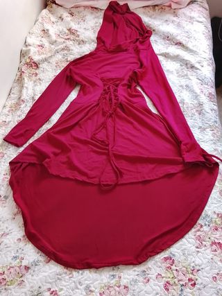 Vestido Túnica Gótica Capucha Corsé Rojo Vino