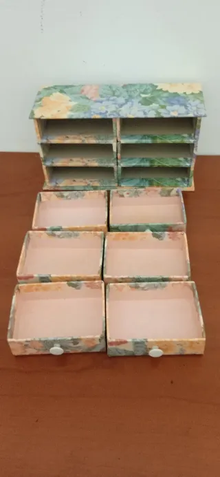 Joyero Floreado Papel Cartón 6 Cajones