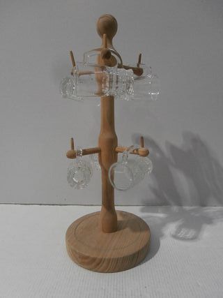 Juego Chupitos Cristal con Soporte Madera