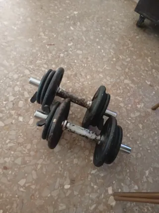 Mancuernas 8 kg cada una más 1 k cada barra