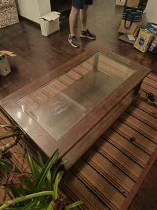 Mesa de comedor auxiliar madera y cristal