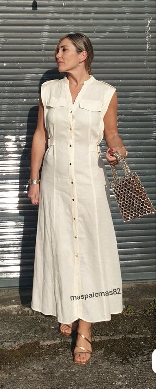 Vestido largo lino beige