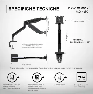 BRACCIO ERGONOMICO A GAS MONITOR TV 40 VESA 360