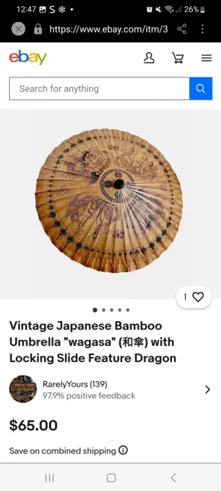 Paraguas antiguo vintage con dragón y bambú