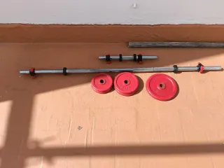 Barra de pesas con discos y mancuerna