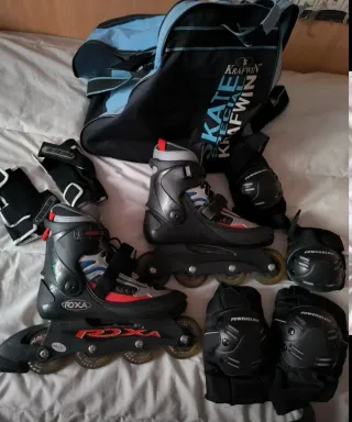 Juego Patines Línea y Protección y bolsa transport