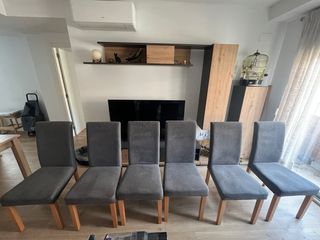 Mesa comedor madera y cristal + sillas