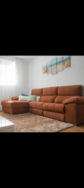 Sofá Chaise-Lounge Marrón Tela