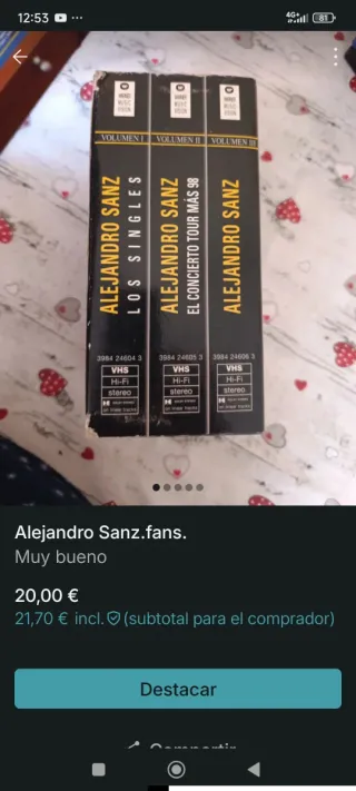 Lote VHS Alejandro Sanz: Singles y Concierto