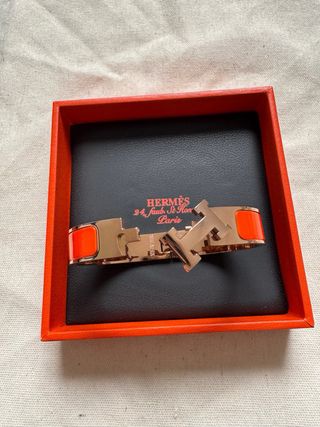 Pulsera Hermes H Naranja y Dorada 17 cm