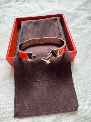 Pulsera Hermes H Naranja y Dorada 17 cm