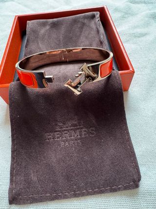 Pulsera Hermes H Naranja y Dorada 17 cm
