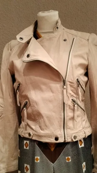 Cazadora Piel Zara Beige