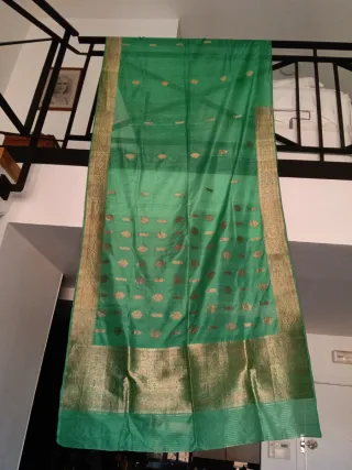 Sari de seda bordado en hilo de oro