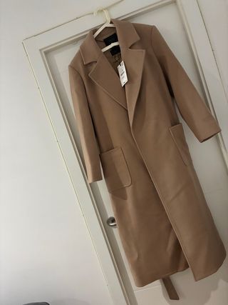 Abrigo lana cinturón beige