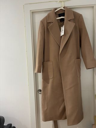 Abrigo lana cinturón beige