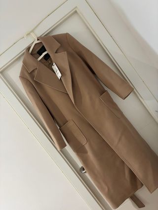 Abrigo lana cinturón beige