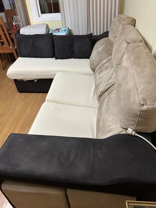 Sofá Chaiselongue Marrón y Beige