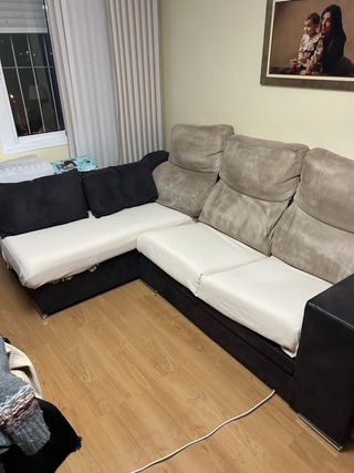 Sofá Chaiselongue Marrón y Beige