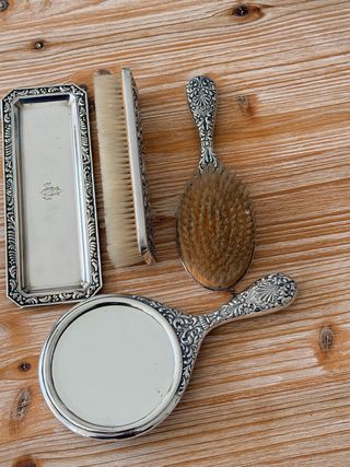 Juego Tocador Vintage metal plateado 50s