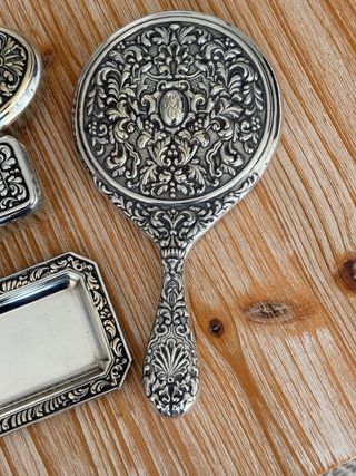 Juego Tocador Vintage metal plateado 50s