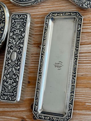 Juego Tocador Vintage metal plateado 50s