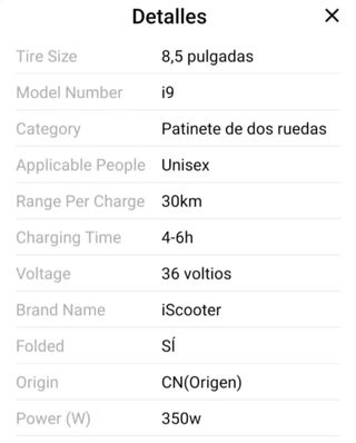 Patinete Eléctrico iScooter i9