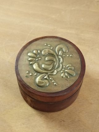 Caixa Madeira com Tampo Latão Art Deco Vintage