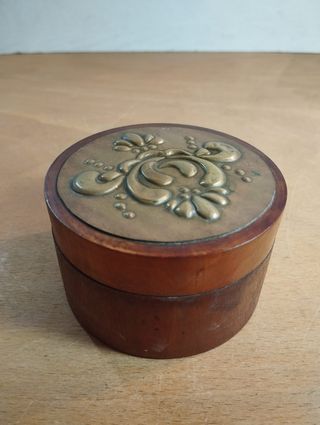 Caixa Madeira com Tampo Latão Art Deco Vintage