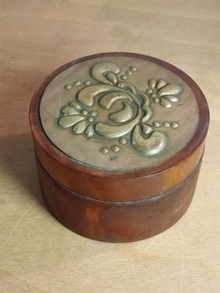 Caixa Madeira com Tampo Latão Art Deco Vintage