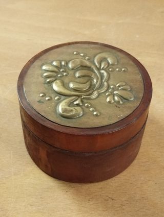 Caixa Madeira com Tampo Latão Art Deco Vintage